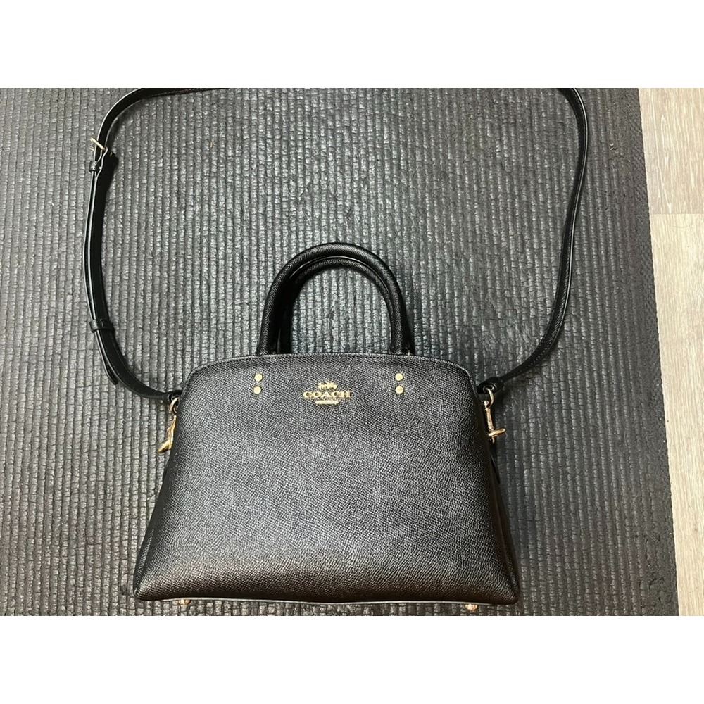 Coach Mini Lille Carryall Black Crossgrain Leather Satchel Purse Bag 91146
